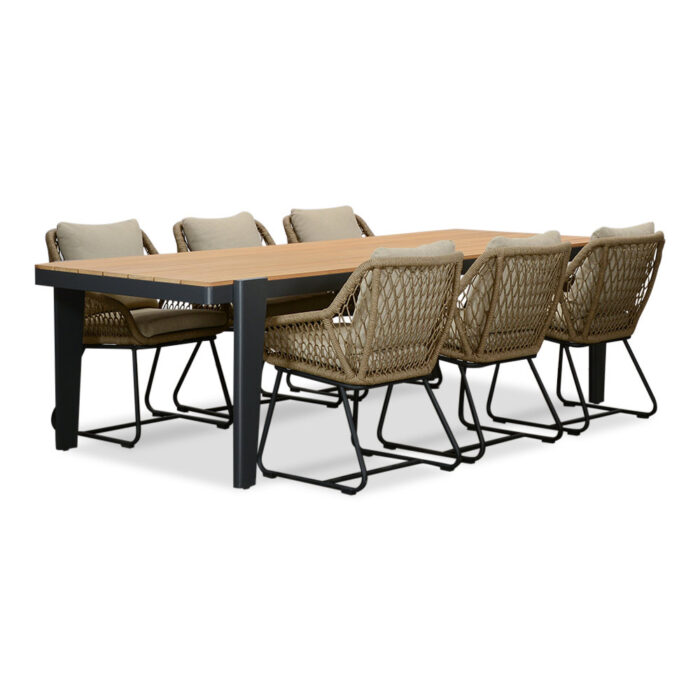 LUX outdoor living Vigo/Portofino Sahara Dust dining tuinset | 6 personen | teakhout + touw | 260cm – Zand