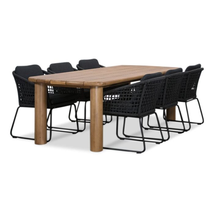 BUITEN living Laredo/Tulum Lava Grey dining tuinset | 6 personen | hardhout + touw | 255cm – Grijs