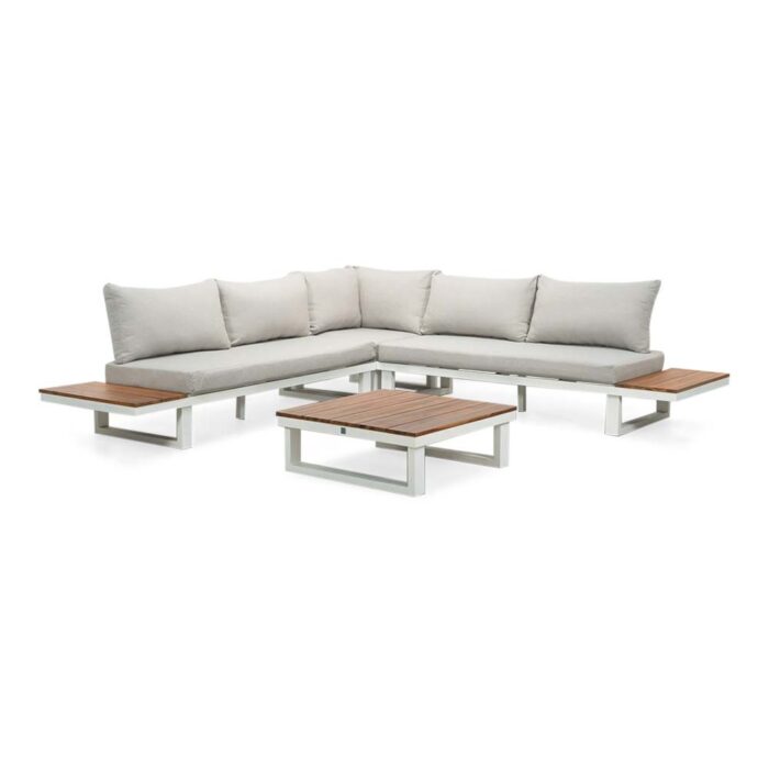 LUX outdoor living Canyon hoek loungeset 5 personen incl. tafel | aluminium + hardhout | wit/Light Teaklook | 5-delig – Light Teak