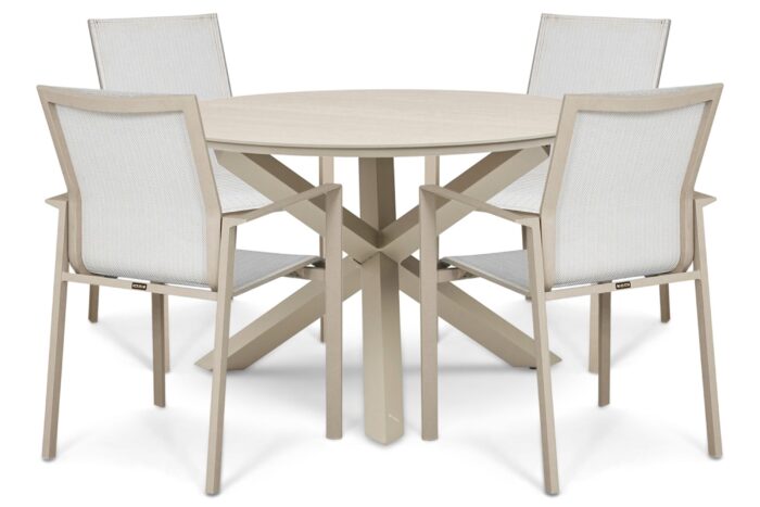 Lifestyle Garden Furniture Timo/Xento 120 cm dining tuinset 5-delig – Zand/Beige