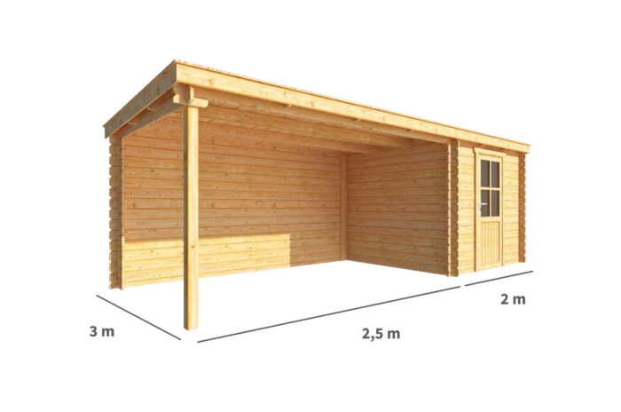 Warentuin collection Blokhut, tuinhuisje met overkapping Els-Ivy 450 cm bij 300 cm diep lessenaarsdak – bruin