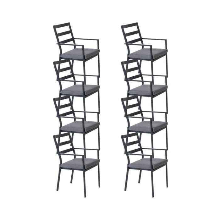 LUX outdoor living Cadiz dining tuinstoel set van 8 stapelbaar | aluminium | antraciet