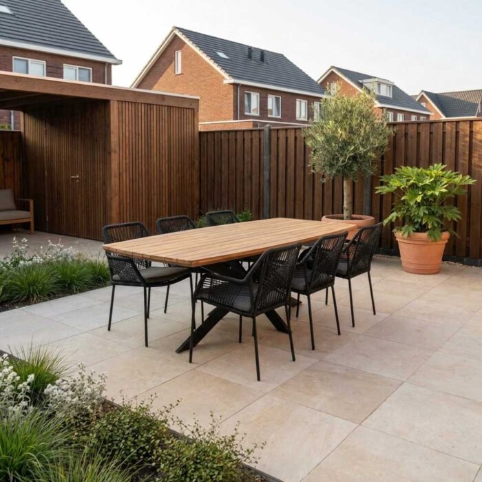 LUX outdoor living Salo/Seville zwart dining tuinset | 6 personen | hardhout + touw | 240cm – Grijs