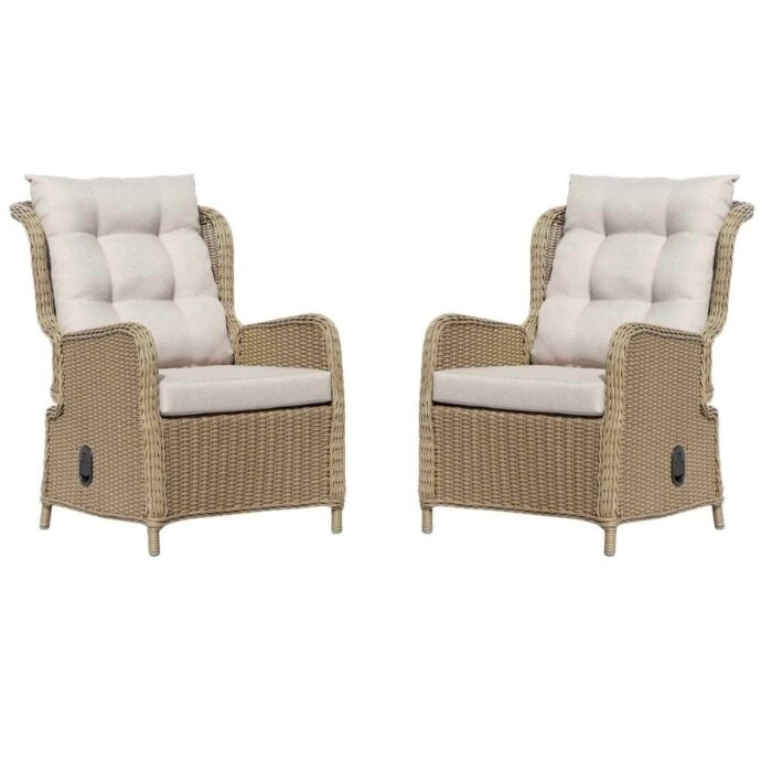 Denza Furniture Glasgow loungestoel tuin set van 2 | wicker + aluminium | Royal Sand – Taupe – Naturel – Bruin