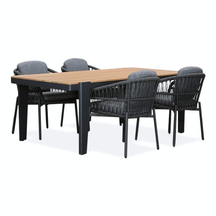 LUX outdoor living Vigo/Rico charcoal dining tuinset | 4 personen | teakhout + aluminium | 200cm – Zwart