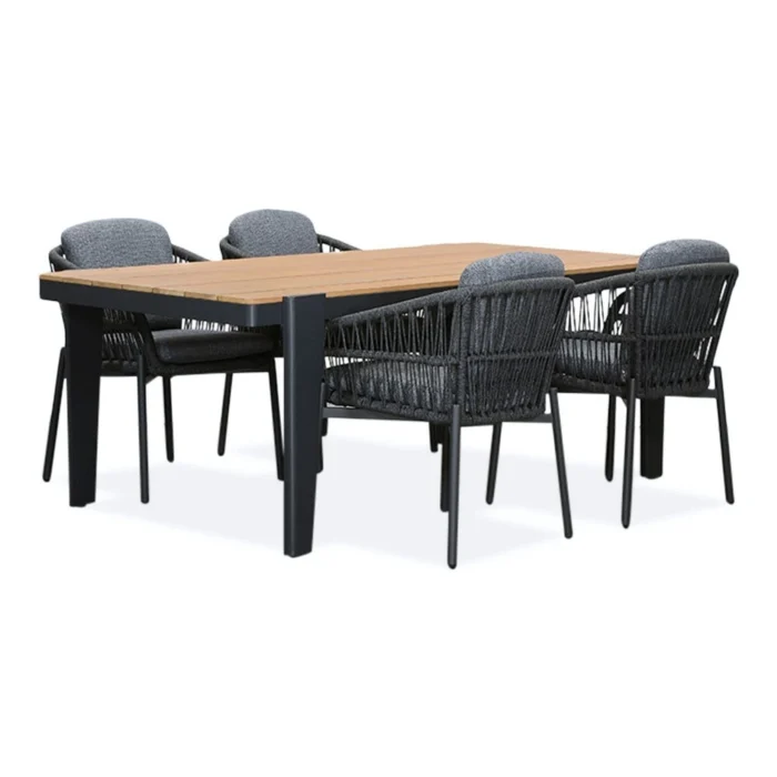 LUX outdoor living Vigo/Rico charcoal dining tuinset | 4 personen | teakhout + aluminium | 200cm - Zwart