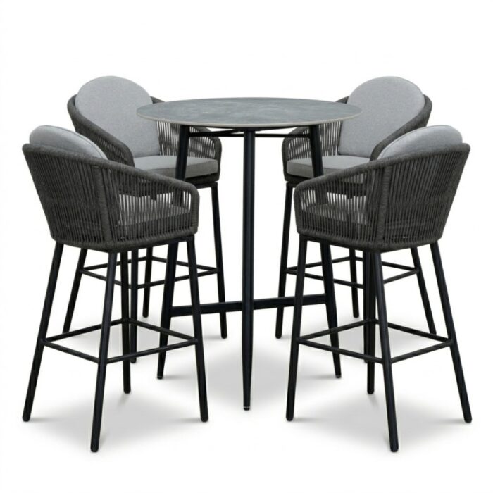 LUX outdoor living Santos Marble Grey/Mara Stone Grey dining barset | 4 personen | sintered stone + touw | 90cm