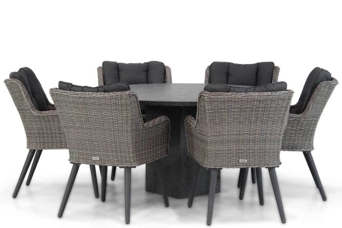 Garden Collections Boston/Graniet 140 cm rond dining tuinset 7-delig – Grijs-antraciet