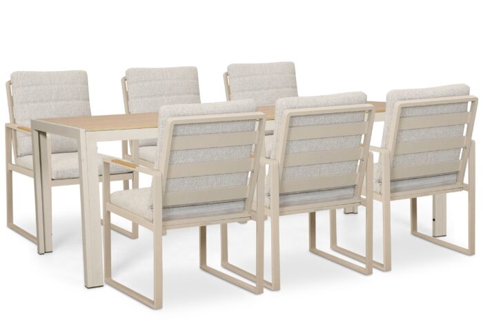Lifestyle Garden Furniture Alessio/Creta 210×90 cm dining tuinset 7-delig – Taupe-naturel-bruin