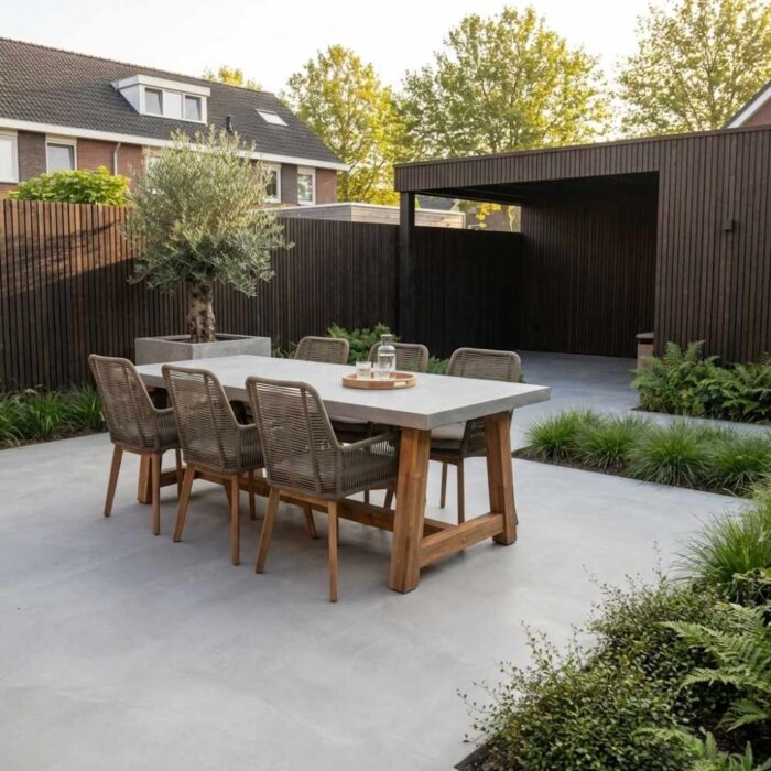 BUITEN living Veltis/Padua dining tuinset | 6 personen | betonlook | 250cm – Lichtgrijs, Olijfgroen, Betonlook
