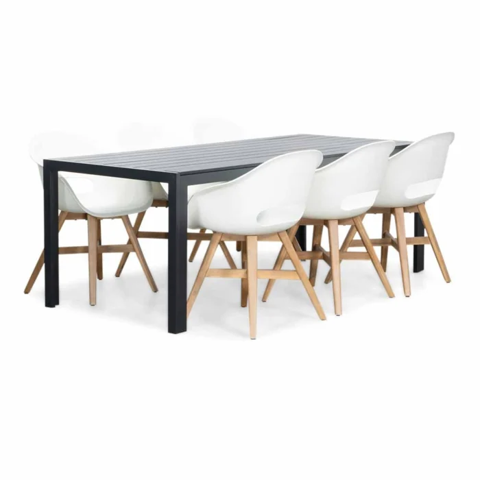 LUX outdoor living Manchester/Karlstad wit dining tuinset | 6 personen | aluminium + kunststof | 205cm - Zwart, Wit
