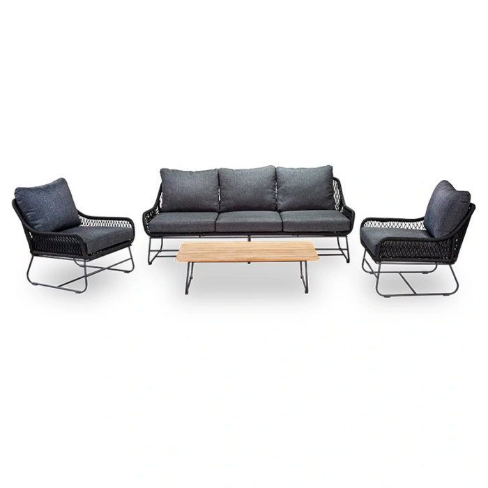 Own Zita Loungeset Black Afmetingen: Loungebank L207 x B88 x H79, Fauteuil: L77 x B88 x H79, Tafel: L120 x B65 x H34 – grijs