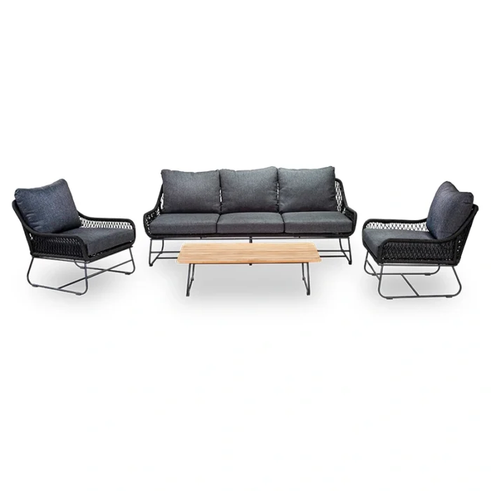 Own Zita Loungeset Black Afmetingen: Loungebank L207 x B88 x H79, Fauteuil: L77 x B88 x H79, Tafel: L120 x B65 x H34 - grijs