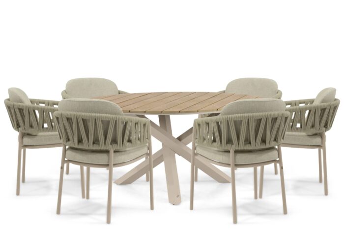 4 Seasons Outdoor Calma/Ancona 150 cm dining tuinset 7-delig – Zand/Beige