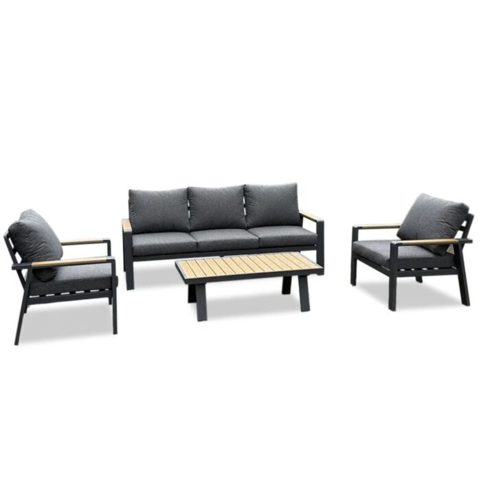 LUX outdoor living Lola stoel-bank loungeset incl. tafel 5 personen | aluminium + polywood | antraciet | 4-delig