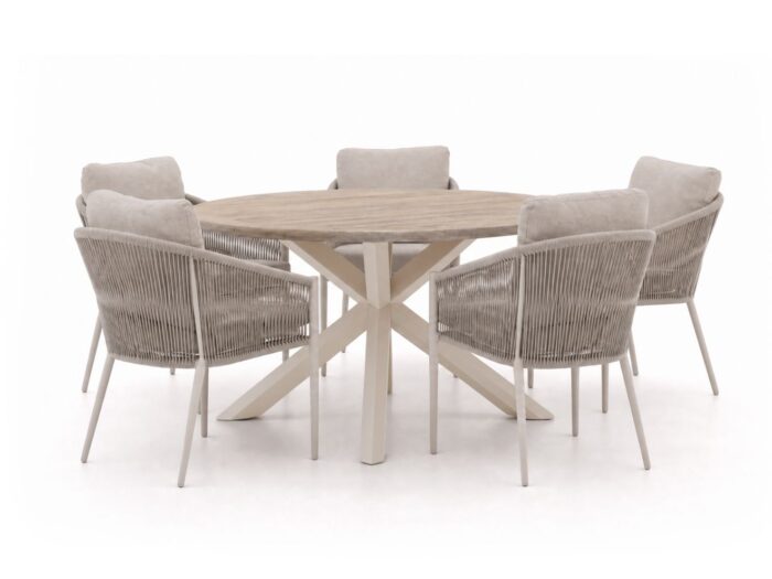 Bellagio tuinmeubelen + 15% kassakorting | Bellagio Mineo/ROUGH-Y ø 150cm dining tuinset 6-delig – Bruin