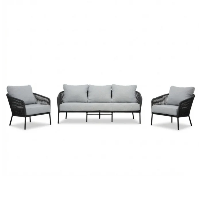 BUITEN living Mara stoel-bank loungeset 5 personen | touw + aluminium | Stone Grey | 3-delig
