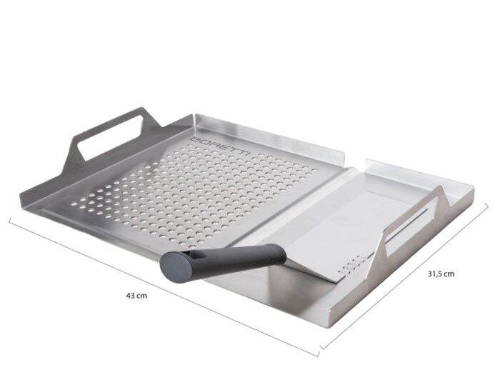 Boretti + 10% kassakorting | barbecue 2-in-1 grill tray met spatel 31,5×7,5x43cm – Grijs