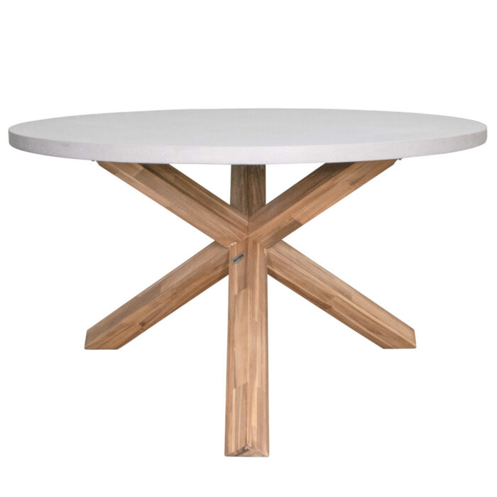 BUITEN living Nancy dining tuintafel 4 personen | polystone + hardhout | betonlook | Ø135cm rond – Light Teak