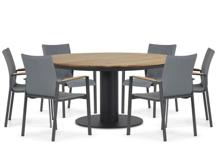 Lifestyle Garden Furniture Brandon/Salerno 160 cm dining tuinset 7-delig – Grijs-antraciet