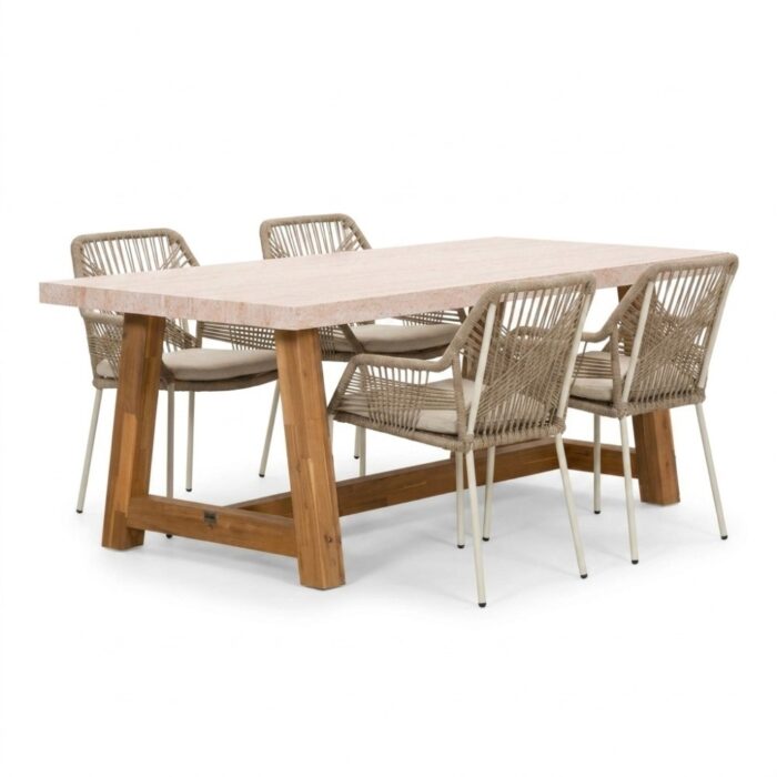 BUITEN living Velora/Seville beige dining tuinset | 4 personen | polystone + touw | 200cm