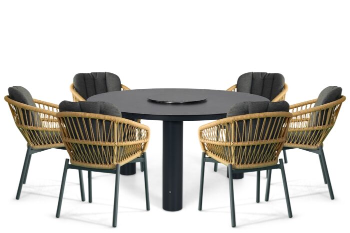 De Laan Projects Laan Malaga/Arancia 150 cm dining tuinset 7-delig – Grijs-antraciet