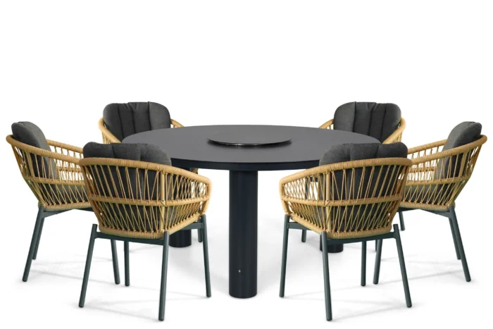 De Laan Projects Laan Malaga/Arancia 150 cm dining tuinset 7-delig - Grijs-antraciet