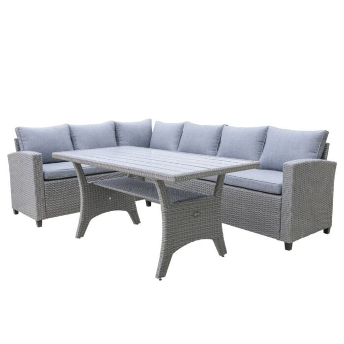 Denza Furniture Stockholm dining loungeset 6 personen | wicker | grijs | 3-delig 245x169cm
