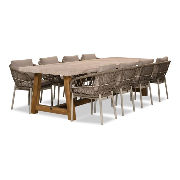 BUITEN living Velora/Dakota beige/wit dining tuinset | 8 personen | travertin + touw | 300cm