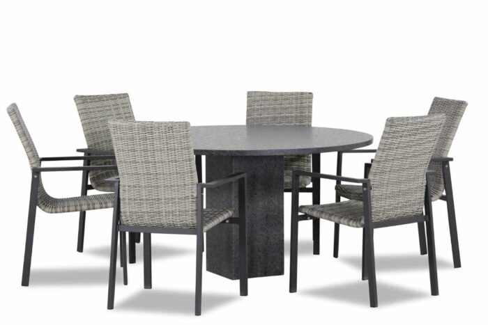 Lifestyle Garden Furniture Upton/Graniet 140 cm dining tuinset 7-delig stapelbaar – Grijs-antraciet