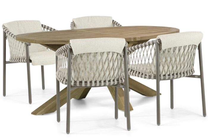4 Seasons Outdoor Allora/Boston 200 cm dining tuinset 5-delig – Taupe-naturel-bruin