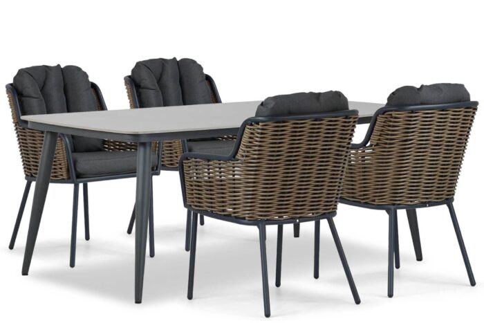 Santika Furniture Fasano/Vienna 180 cm dining tuinset 5-delig – Grijs-antraciet