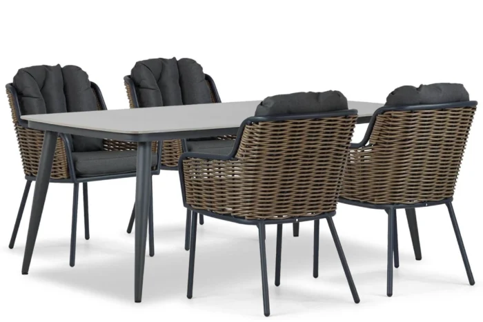 Santika Furniture Fasano/Vienna 180 cm dining tuinset 5-delig - Grijs-antraciet