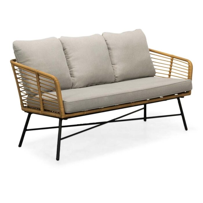 BUITEN living Flow 3-zits tuinbank | wicker + aluminium | Bamboo taupe | 162cm – Taupe – Naturel – Bruin