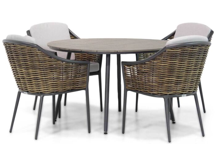 Coco Olivine/Matale 125 cm rond dining tuinset 5-delig – Grijs-antraciet