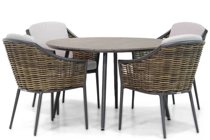 Coco Olivine/Matale 125 cm rond dining tuinset 5-delig - Grijs-antraciet