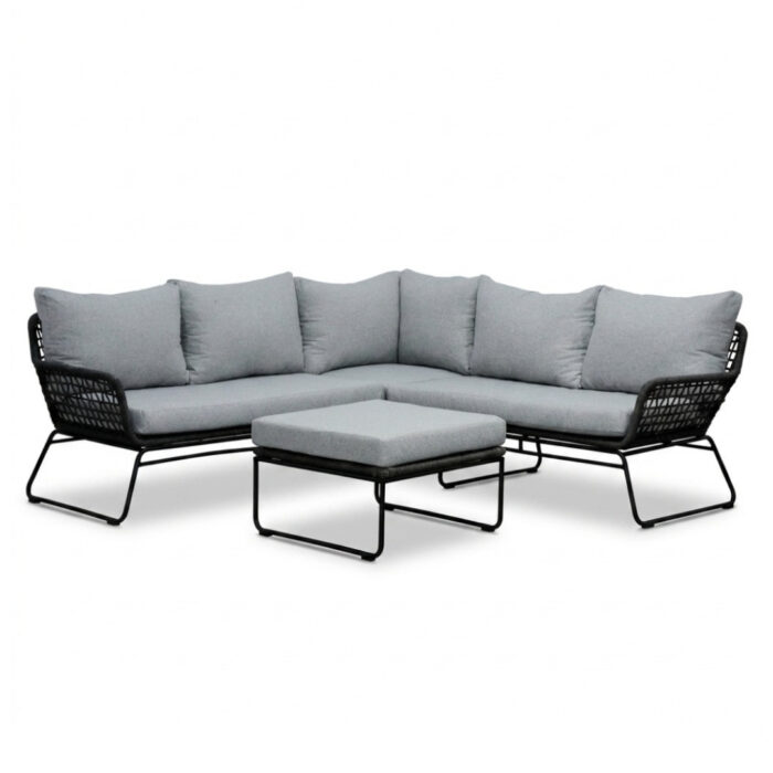 BUITEN living Potenza hoek loungeset 5 personen | aluminium + touw | Stone Grey | 4-delig 213x213cm