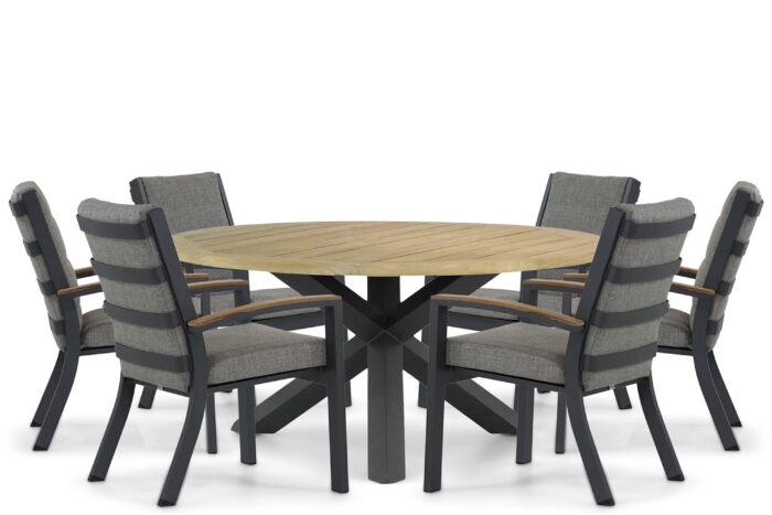 Osmen Midura/Rockville 160 cm dining tuinset 7-delig – Grijs-antraciet