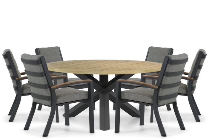 Osmen Midura/Rockville 160 cm dining tuinset 7-delig - Grijs-antraciet
