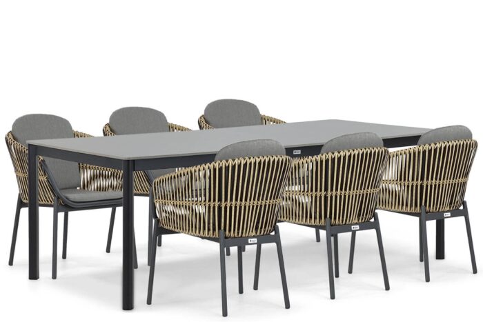 Coco Nathan/Como 220 cm dining tuinset 7-delig – Taupe-naturel-bruin