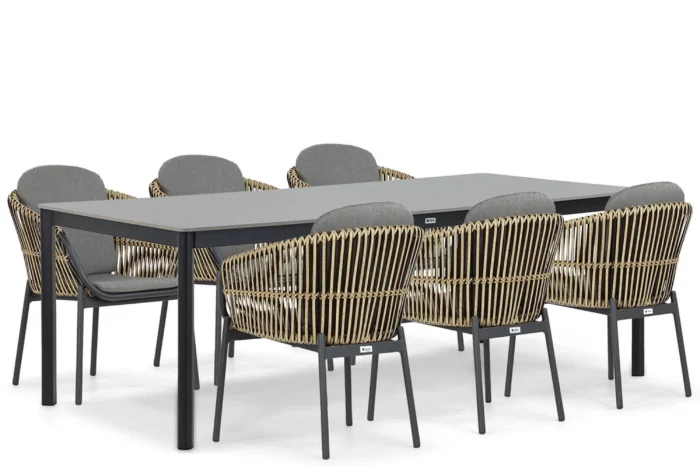 Coco Nathan/Como 220 cm dining tuinset 7-delig - Taupe-naturel-bruin