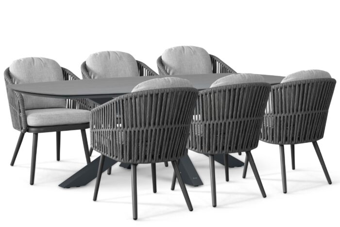 Santika Furniture Marani/Voyage 240×120 cm dining tuinset 7-delig – Grijs-antraciet