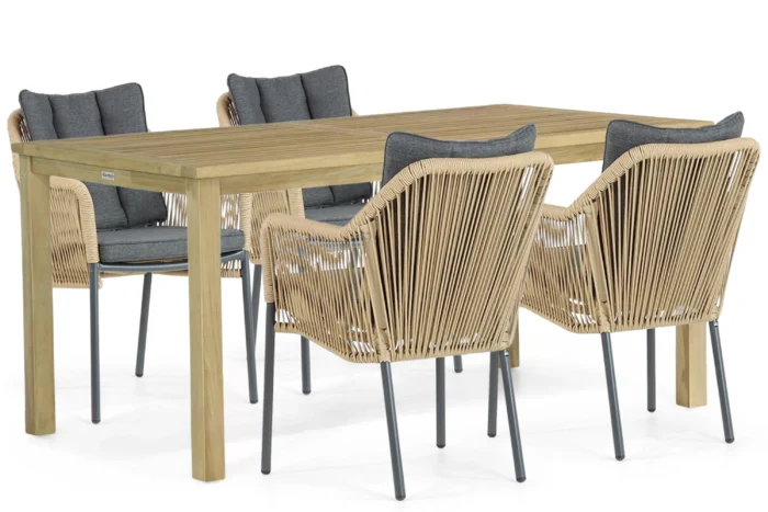 De Laan Projects Laan Marbella/Weston 160 cm dining tuinset 5-delig - Taupe-naturel-bruin