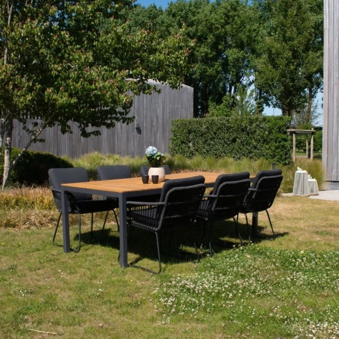 LUX outdoor living Delta/Harper Lava Grey dining tuinset | 6 personen | teakhout + touw | 220cm - Grijs