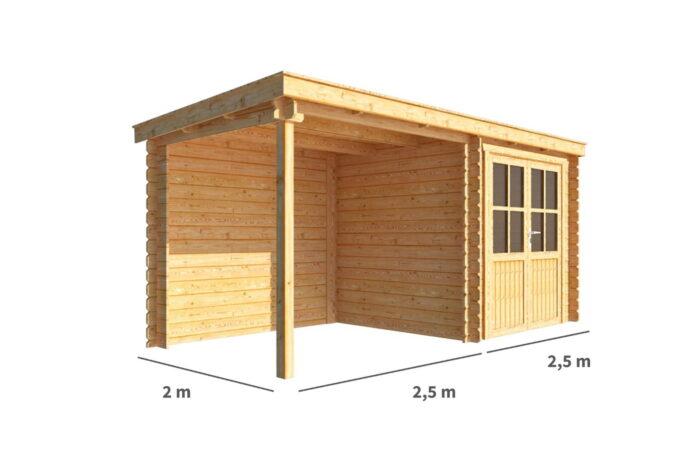 Warentuin collection Blokhut, tuinhuisje met overkapping Els-Lisa 500 cm bij 200 cm diep lessenaarsdak 5 – bruin