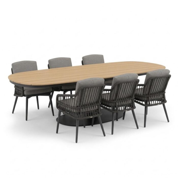 LUX outdoor living Panama/Alicante antraciet dining tuinset | 6 personen | polywood + wicker | 260cm