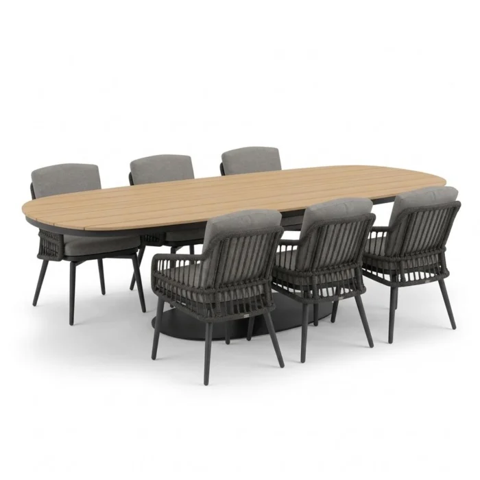LUX outdoor living Panama/Alicante antraciet dining tuinset | 6 personen | polywood + wicker | 260cm