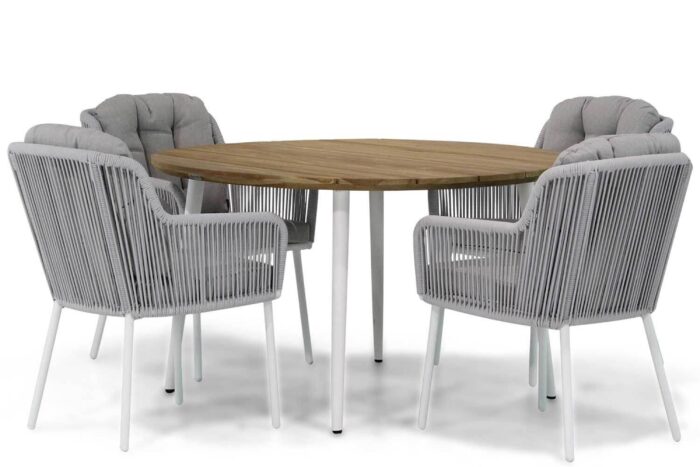 Santika Furniture Tendenza/Montana 130 cm rond dining tuinset 5-delig – Wit