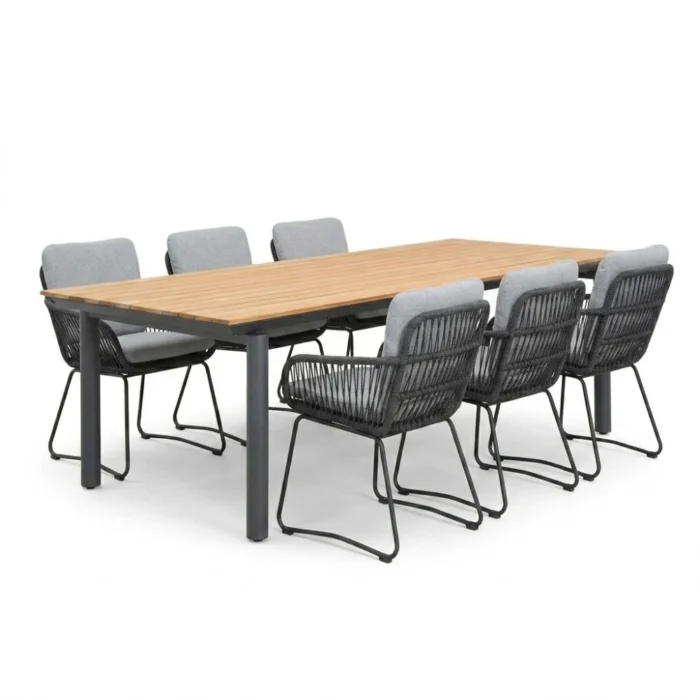 LUX outdoor living Montana/Harper Stone Grey dining tuinset | 6 personen | aluminium + touw | 240x100cm - Natural Teak