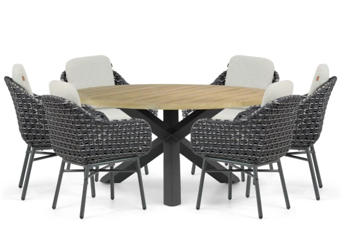 Santika Furniture Yovan/Rockville 160 cm dining tuinset 7-delig - Grijs-antraciet